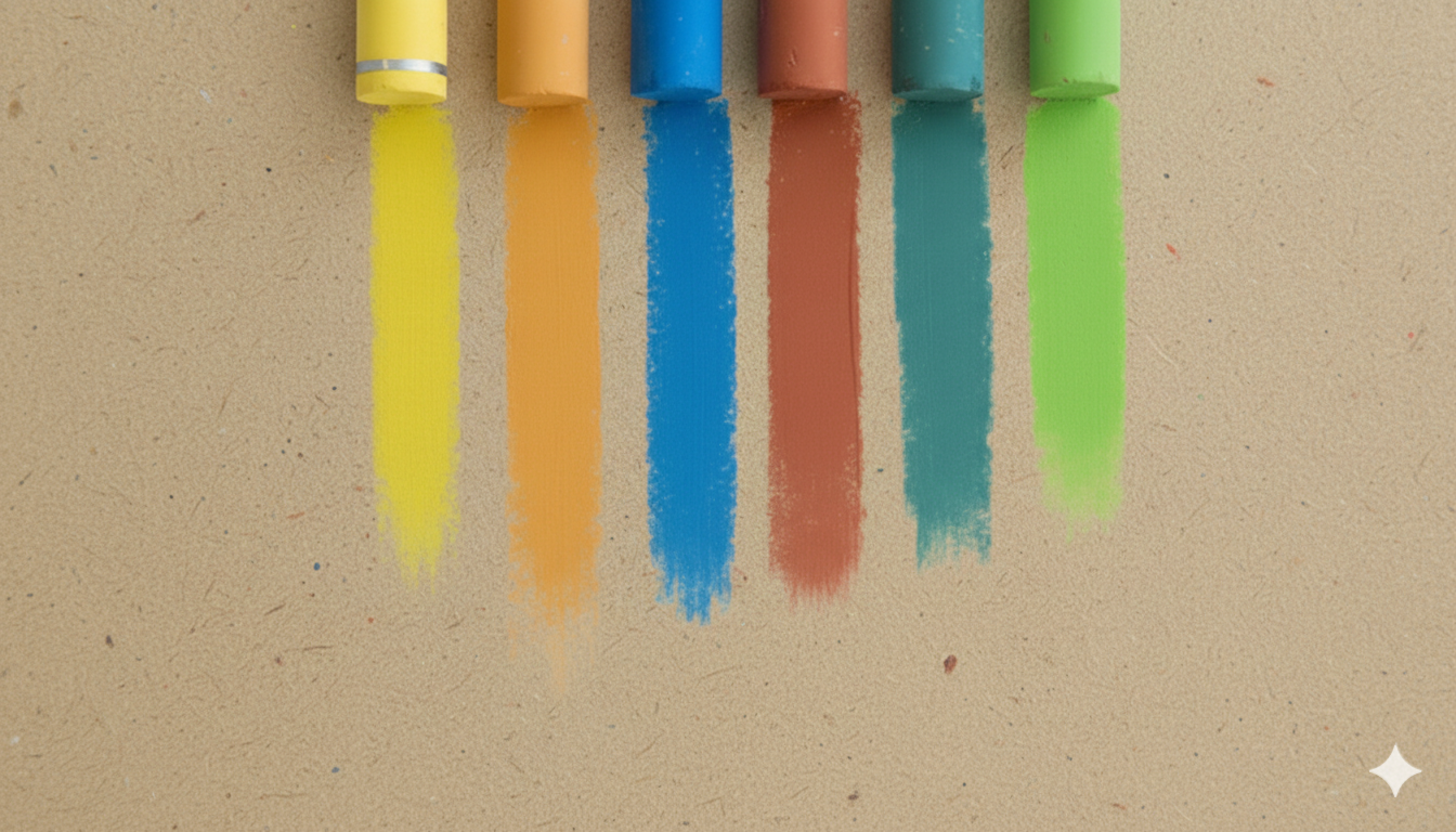 Colorful oil pastels on kraft paper