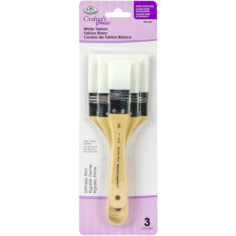 Crafter's Choice White Taklon Large Flat Brush Variety Set (3 pcs)