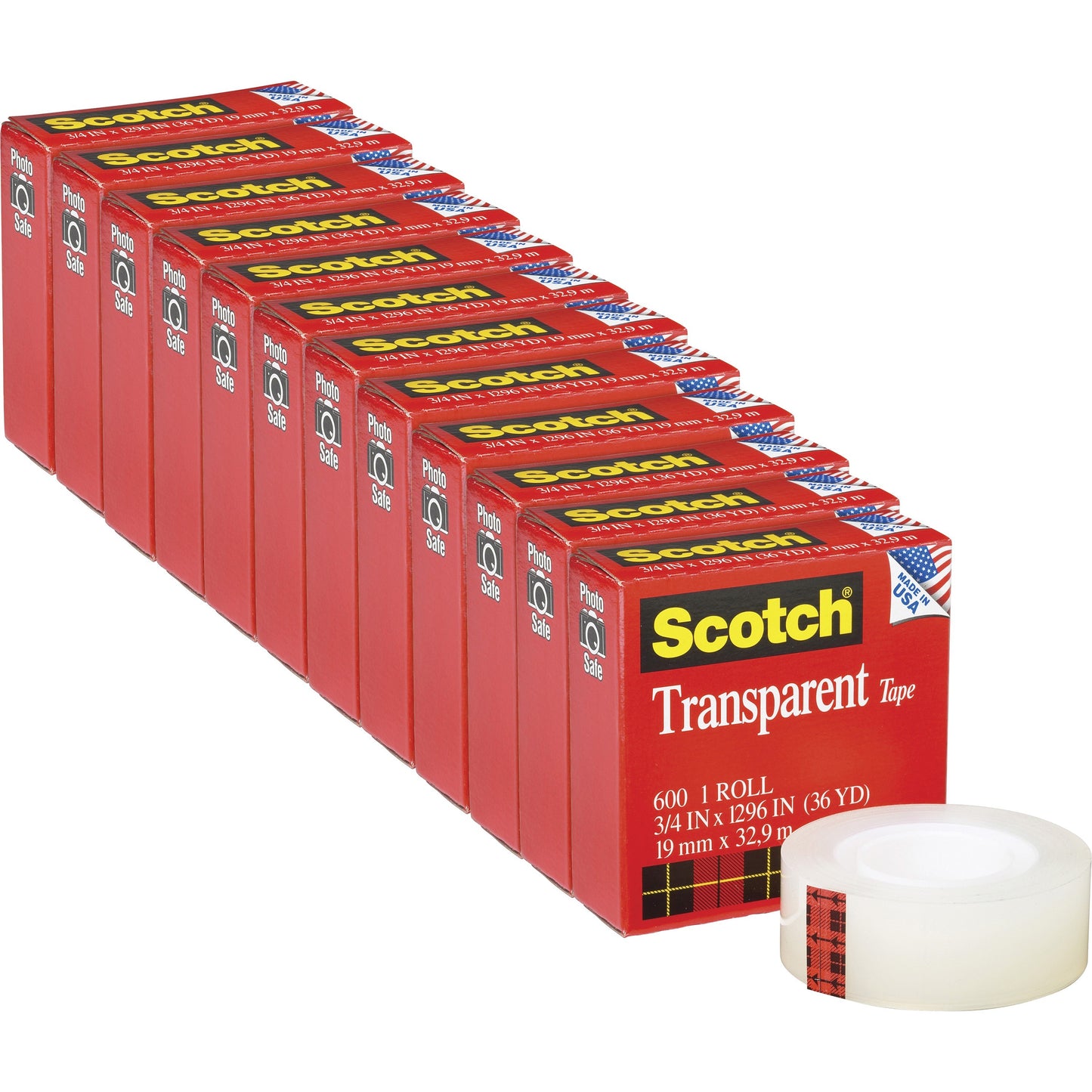 600 Transparent Tape, 3/4" x 36 yd (Pack of 12)