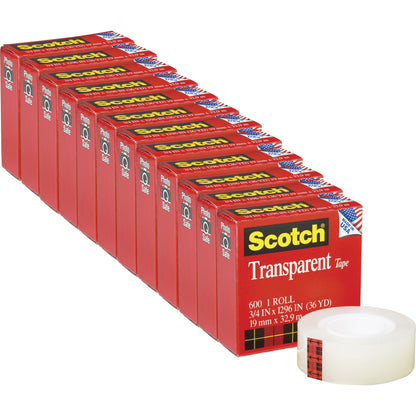 600 Transparent Tape, 3/4" x 36 yd (Pack of 12)