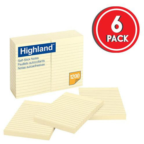 Self-Stick Notes, Lined, 4" x 6" (Pack of 6)