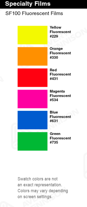 SF100 Fluorescent Cast Vinyl Film (24" x 1 yd)